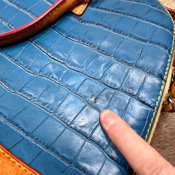 Dooney & Bourke Croco Embossed Satchel Handbag In Marine Blue - Picture 5 of 7